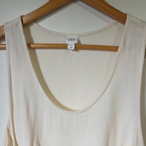 EUC GAP CREAM BOHO SCOOP NECK EMBROIDERED EDGE TANK TOP SIZE L - Picture 8 of 14